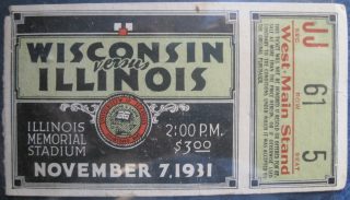 1931 NCAAF Illinois ticket stub vs Wisconsin