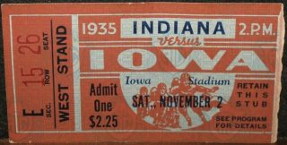 1935 Iowa Hawkeyes ticket stub vs Indiana