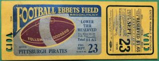 1938 NFL Brooklyn Dodgers ticket stub vs Pirates