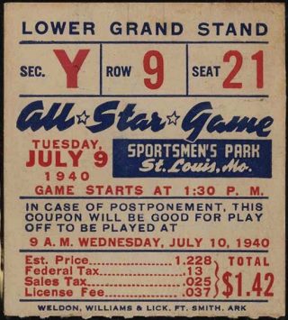 1940 All Star Game Sportsman's Park ticket stub
