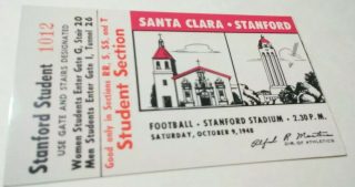 1948 NCAAF Stanford ticket stub vs Santa Clara