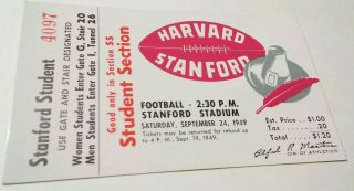 1949 NCAAF Stanford student ticket stub vs Santa Clara