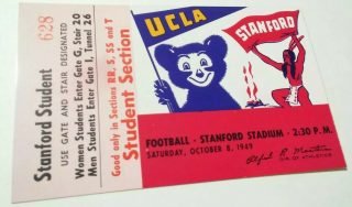 1949 NCAAF Stanford Indians ticket stub vs UCLA Bruins