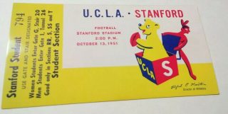 1951 NCAAF Stanford Indians ticket stub vs UCLA Bruins