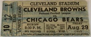 1952 Cleveland Browns ticket stub vs Bears