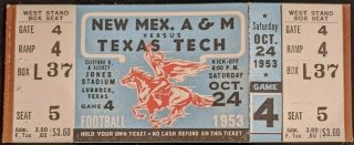 1953 NCAAF Texas Tech ticket stub vs New Mexico State