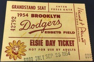 1954 Brooklyn Dodgers ticket stub vs Pirates