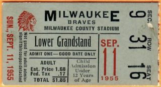 1955 Milwaukee Braves Doubleheader ticket stub vs Phillies