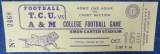 1955 NCAAF TCU ticket stub vs Texas A and M