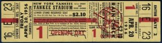 1956 New York Yankees Opening Day ticket stub vs Red Sox
