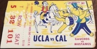 1957 NCAAF UCLA Bruins ticket stub vs UC Berkeley