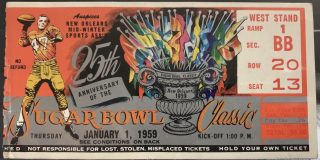 1958 Sugar Bowl ticket stub LSU vs Clemson