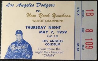 1959 Roy Campanella Night ticket stub