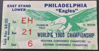 1960 NFL Championship Eagles vs Packers Ticket Stub