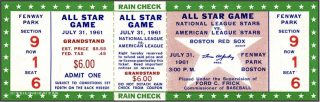1961 MLB All Star Game ticket stub Fenway Park