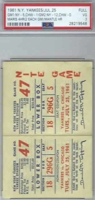 1961 Roger Maris 4 Home Run ticket stub
