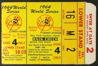 1964 World Series Game 4 ticket stub Yankees vs Cardinals
