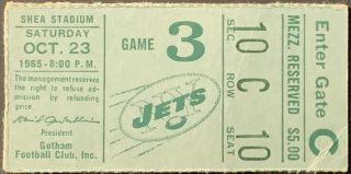 1965 New York Jets ticket stub vs Chargers