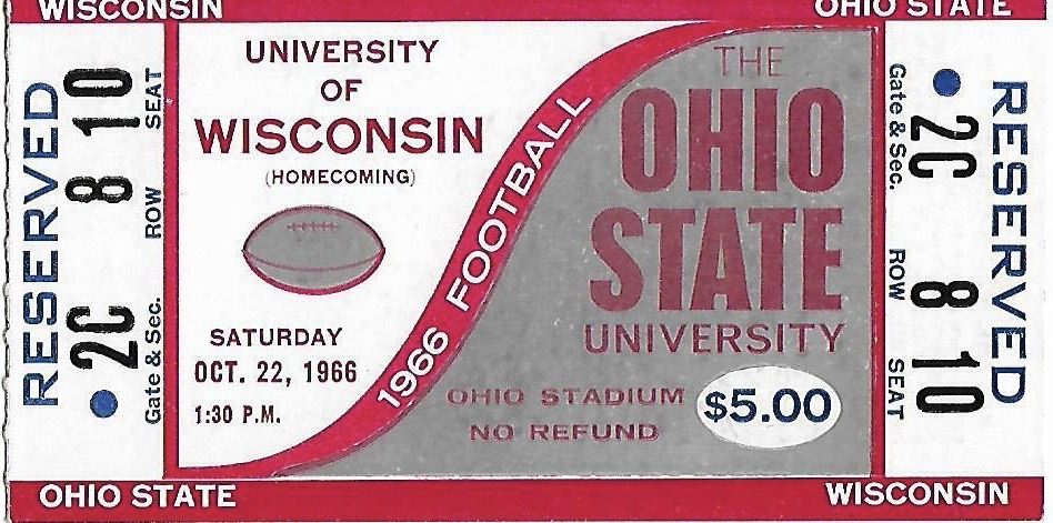1966 NCAAF Ohio State Buckeyes ticket stub vs Wisconsin