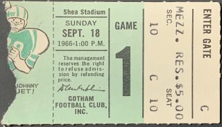 1966 New York Jets ticket stub Joe Namath 5 Touchdown Passes