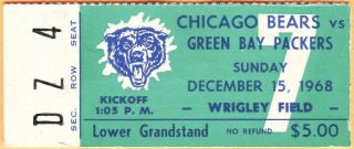 1968 Chicago Bears ticket stub vs Packers