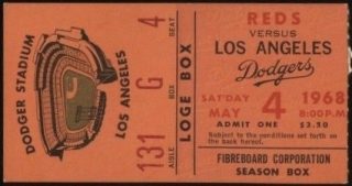 1968 Los Angeles Dodgers ticket stub vs Reds Pete Rose 3 Hits