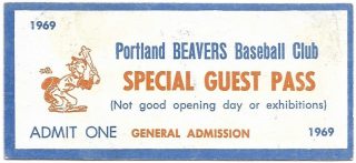 1969 Portland Beavers Special Guest Pass