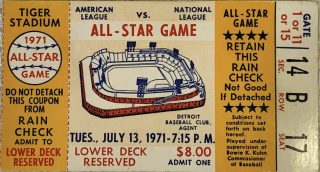 1971 Tiger Stadium All Star Game Ticket Stub