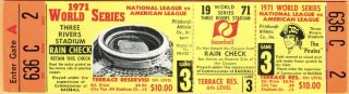 1971 World Series Game 3 full ticket Pirates vs Orioles