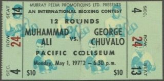 1972 Boxing ticket stub Muhammad Ali vs George Chuvalo