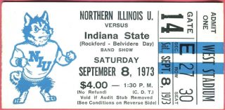 1973 NCAAF Northern Illinois ticket stub vs Indiana State