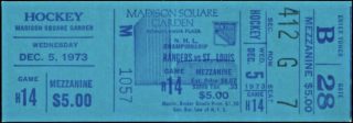 1973 New York Rangers ticket stub vs Blues