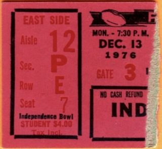 1976 Independence Bowl ticket stub Tulsa vs McNeese State