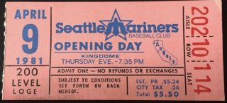 1981 Seattle Mariners Opening Day ticket stub