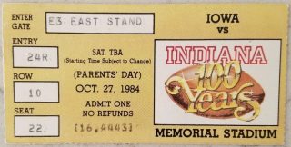 1984 NCAAF Indiana University ticket stub vs Iowa