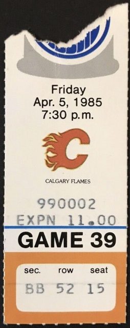 1985 Edmonton Oilers ticket stub vs Flames