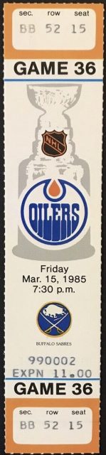 1985 Edmonton Oilers ticket stub vs Sabres