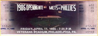 1986 Phillies Opening Day ticket stub vs Mets