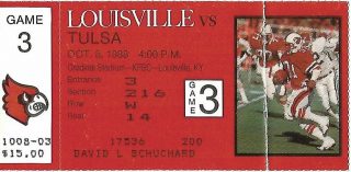 1988 NCAAF Louisville Cardinals ticket stub vs Tulsa