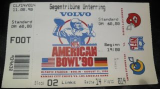 1990 American Bowl ticket stub Rams vs Chiefs Germany