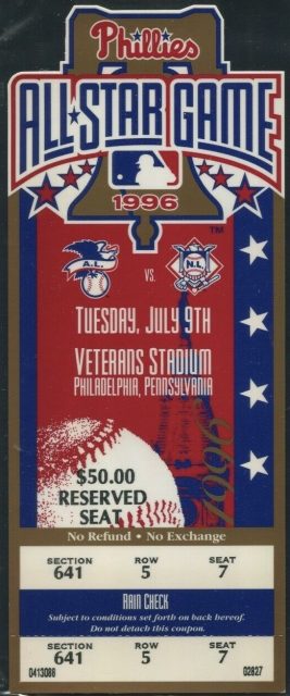 1996 MLB All Star Game Philadelphia ticket stub