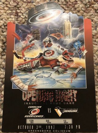 1997 Carolina Hurricanes Inaugural Home Game ticket stub vs Penguins