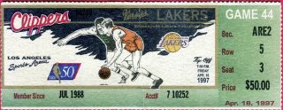 1997 Los Angeles Clippers ticket stub vs Lakers