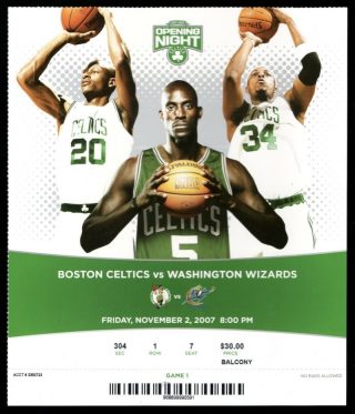 2007 Boston Celtics Opening Night ticket stub vs Wizards
