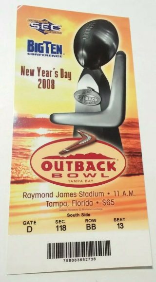 2008 Outback Bowl ticket stub Tennessee vs Wisconsin