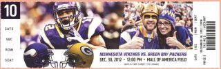 2012 Minnesota Vikings ticket vs Packers Adrian Peterson