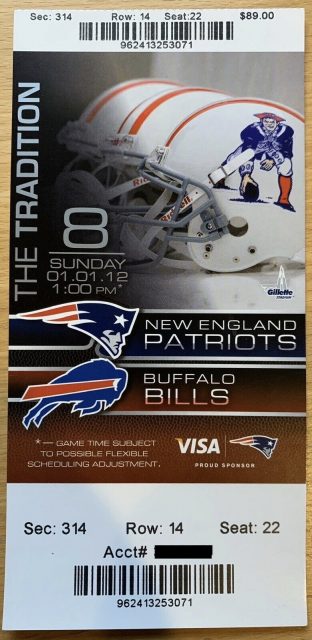 2012 New England Patriots ticket stub vs Buffalo