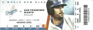 2013 Los Angeles Dodgers Opening Day ticket stub