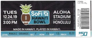 2019 Hawaii Bowl ticket stub Hawaii vs BYU