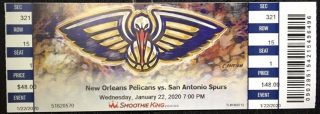 2020 Zion Williamson Debut Pelicans Spurs ticket stub